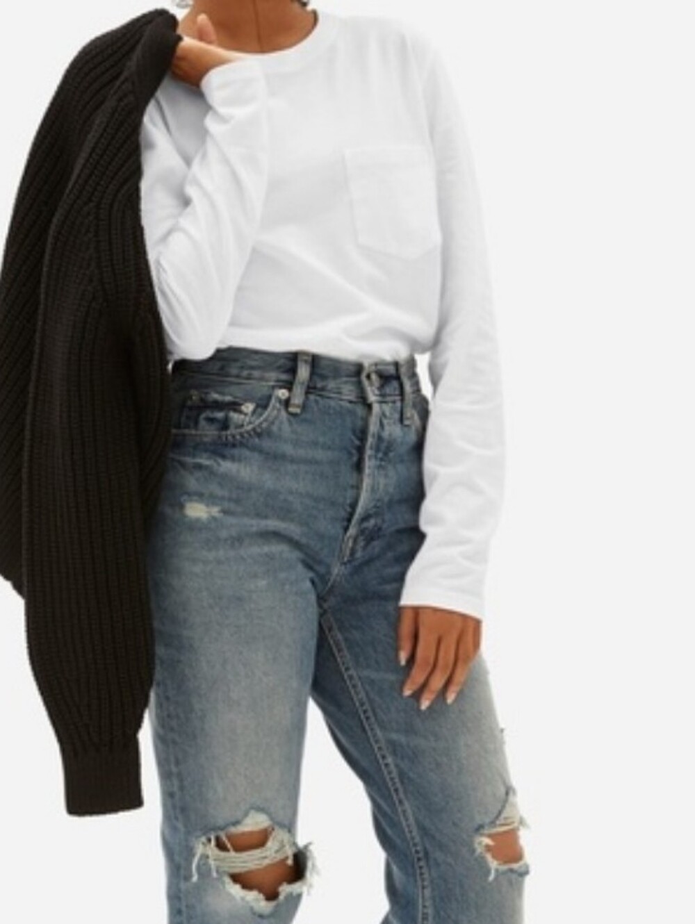 NEW Everlane White Long-Sleeve Box Cut Pocket Tee - XS
